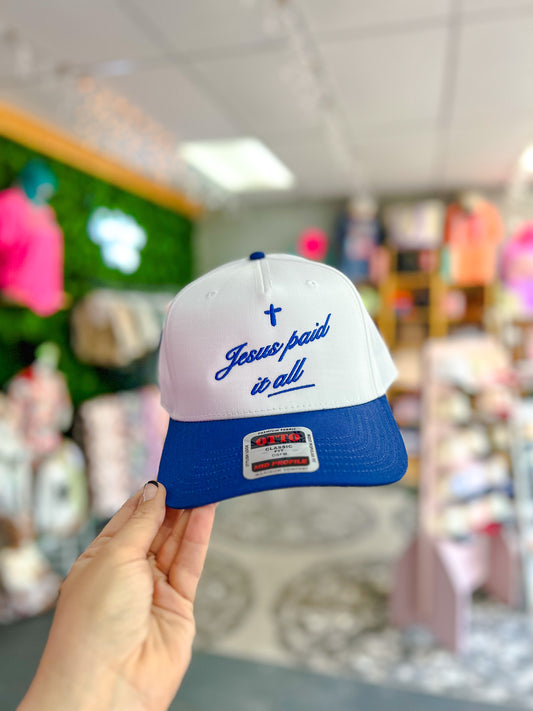 JESUS PAID IT ALL  - ROYAL/WHT Canvas Trucker
