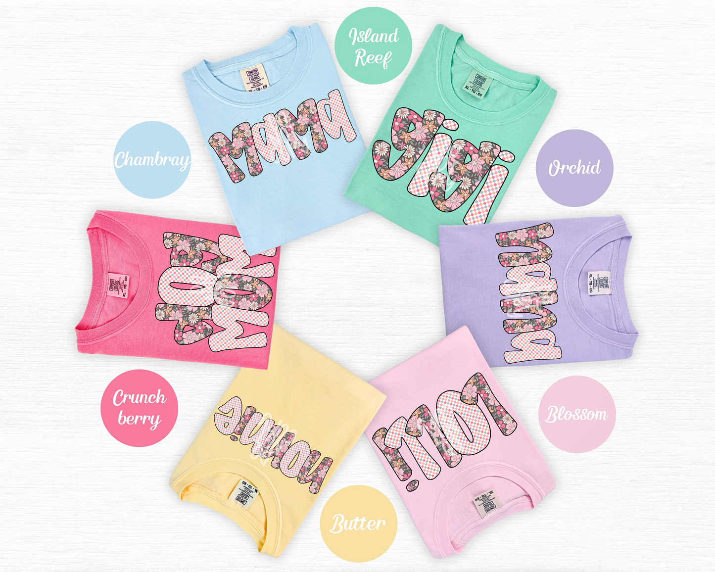 floral/checkered name tee