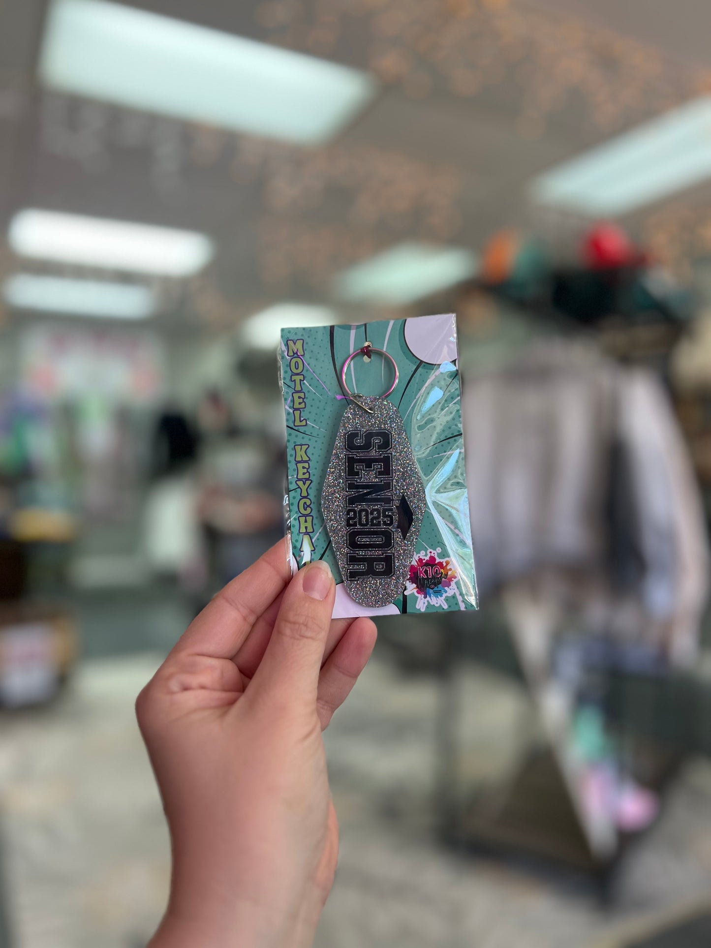 Senior 2025, Silver Glitter Motel Keychain