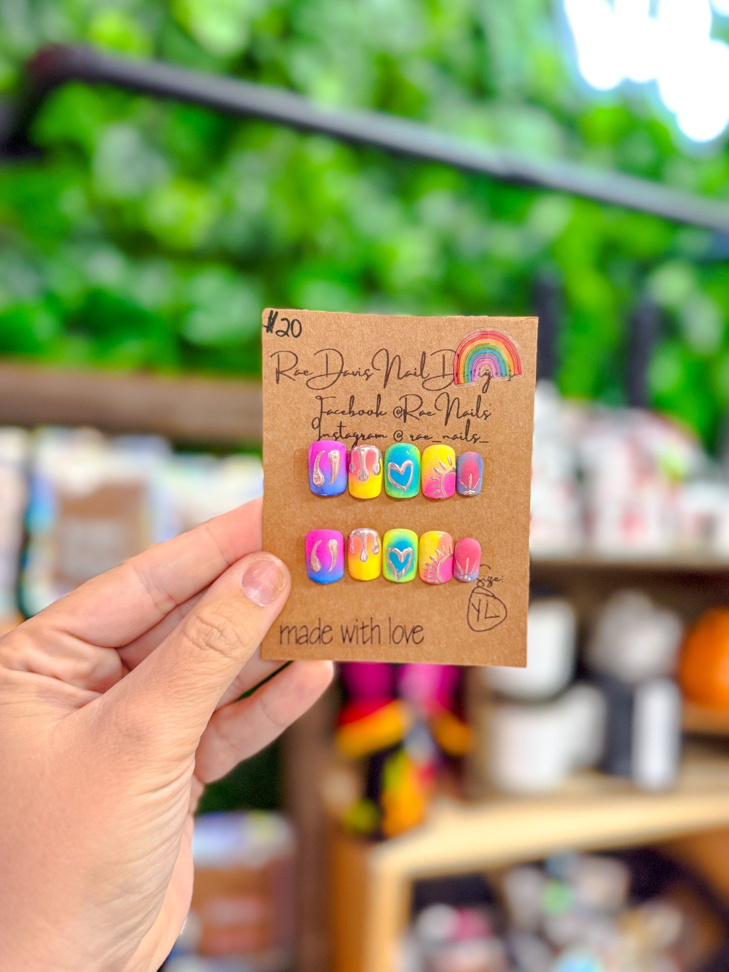 Press On Nail Set |neon rainbow drip {size youth large}