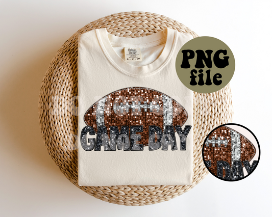 Football | Game Day | Faux Sequin Faux Embroidery Digital Download | PNG File