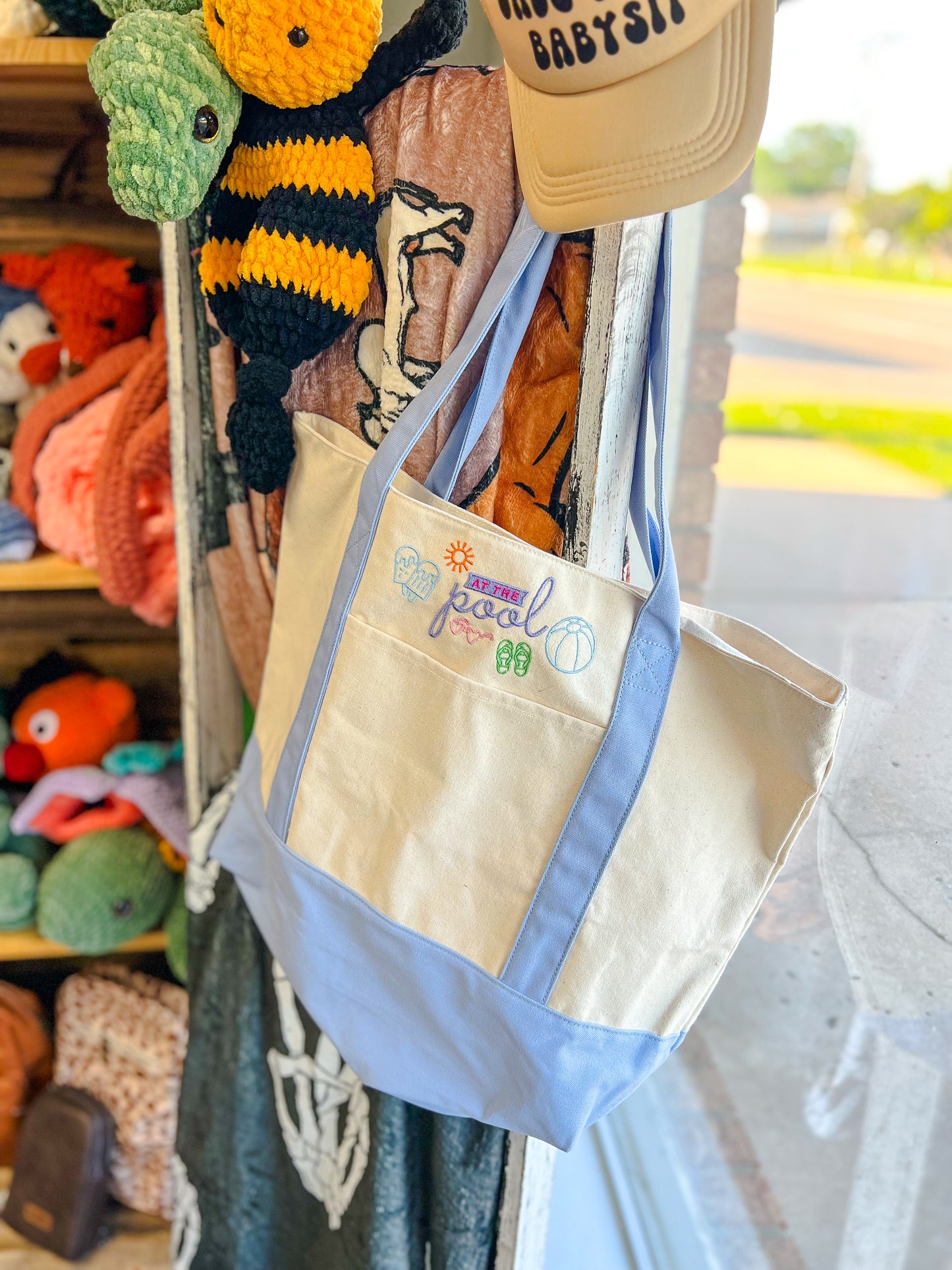 Baby Blue Tote Bag - at the pool