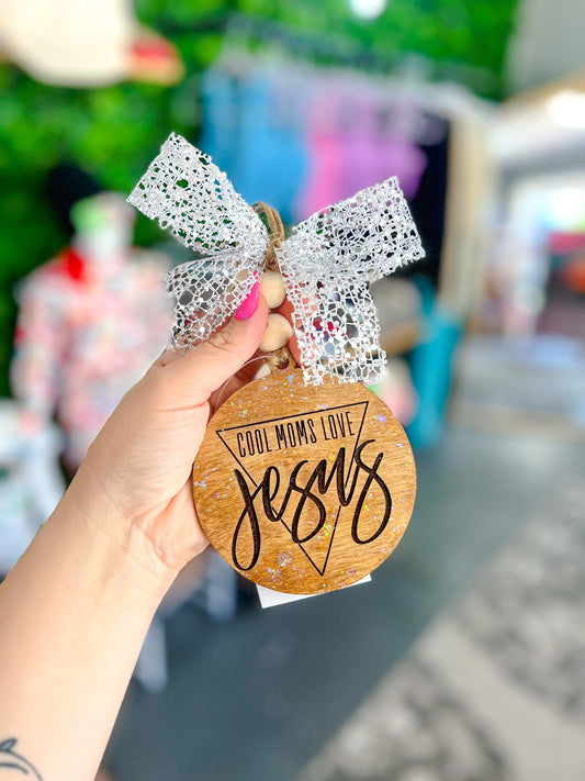 Cool Moms Love Jesus - Car Charm