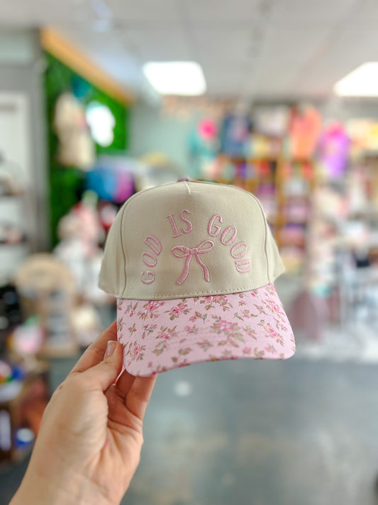 God is Good  - PNK FLORAL Canvas Trucker