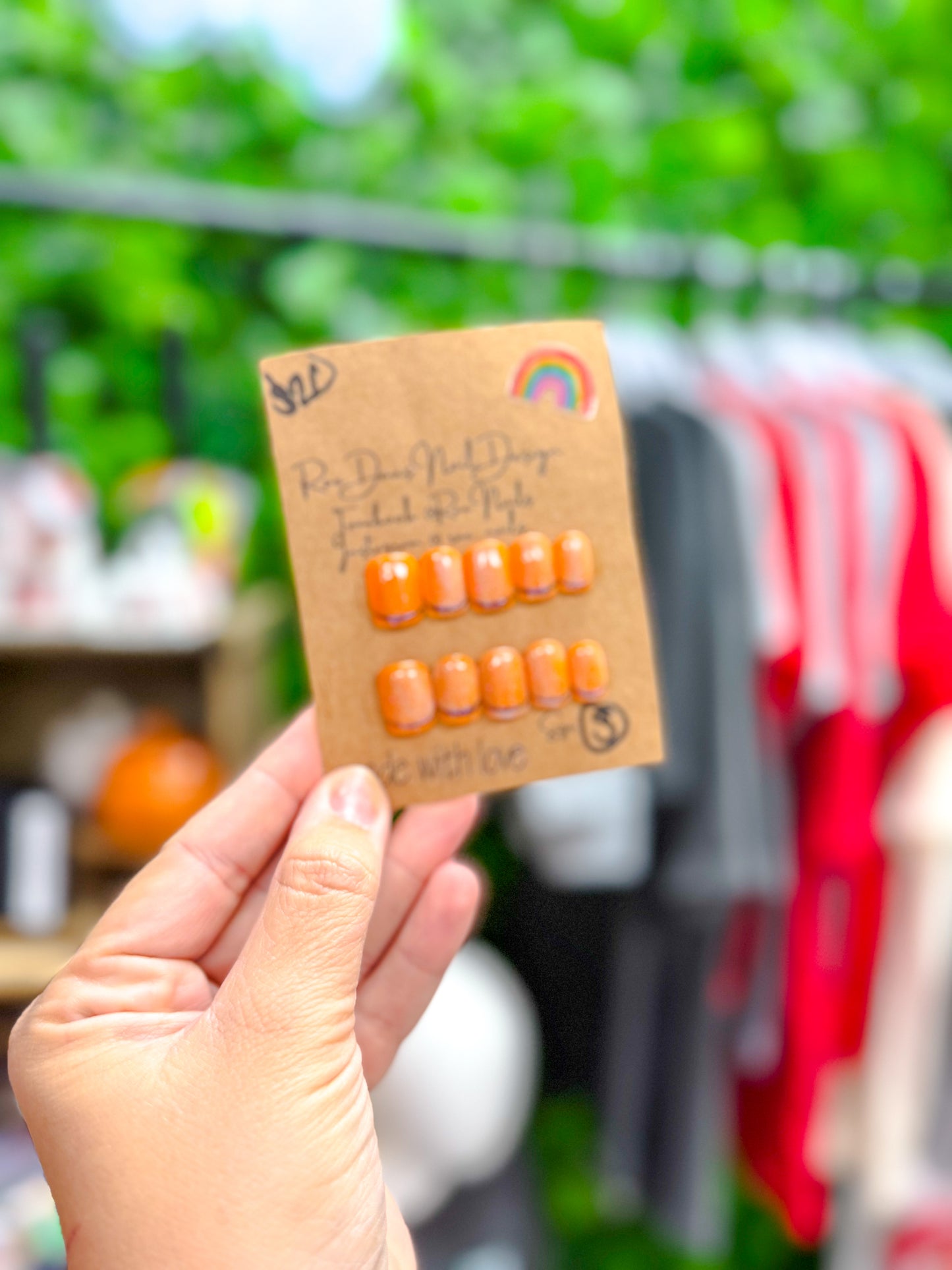 Press On Nail Set | orange stripe {size small}