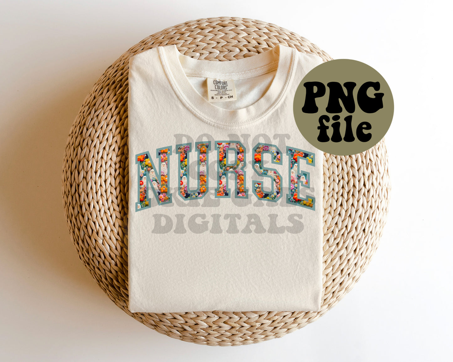 Floral Ghost Nurse Faux Embroidery Digital Download | PNG File