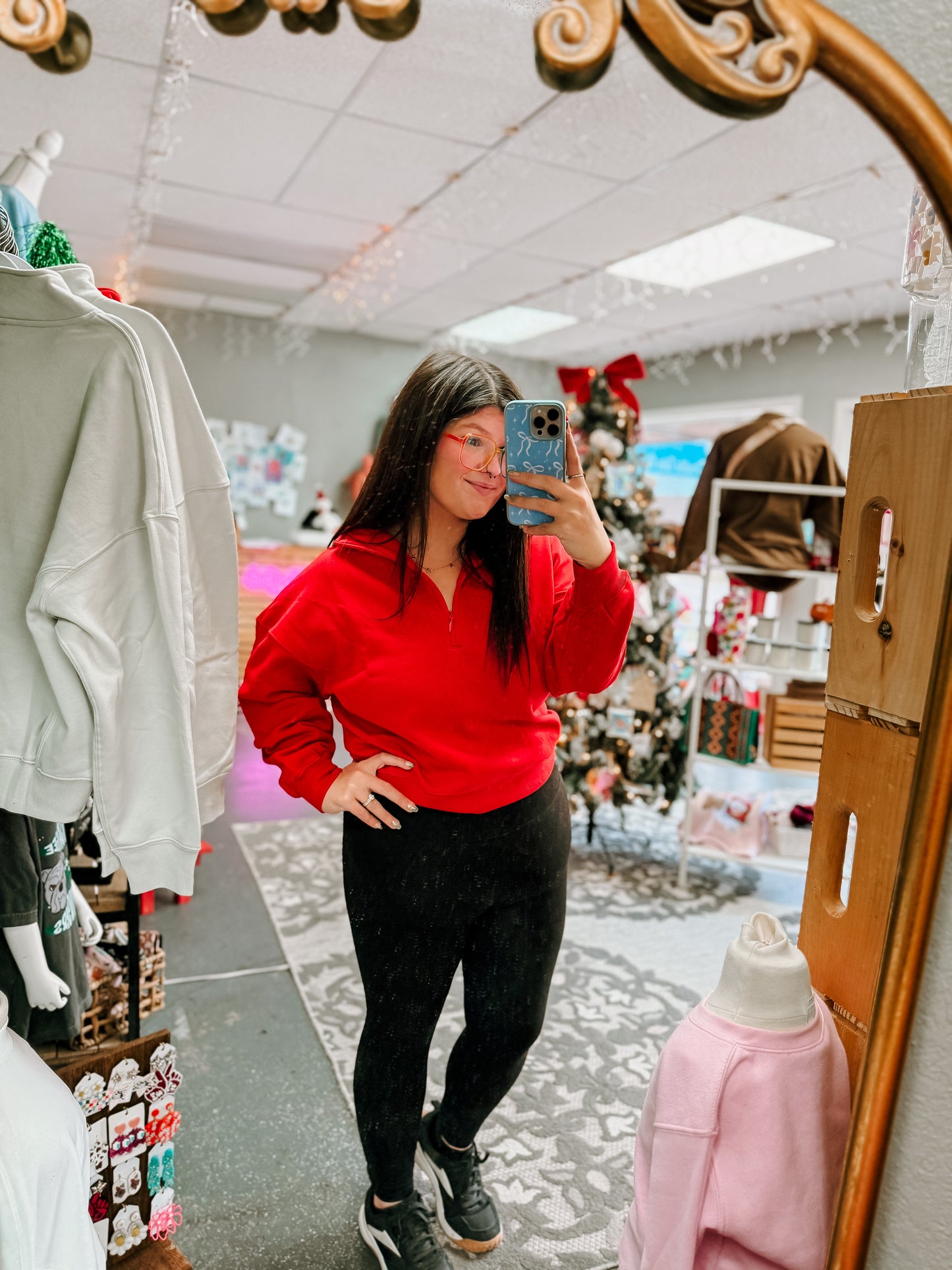 Fleece High Neck Half Zip Sweatshirt {Ruby}