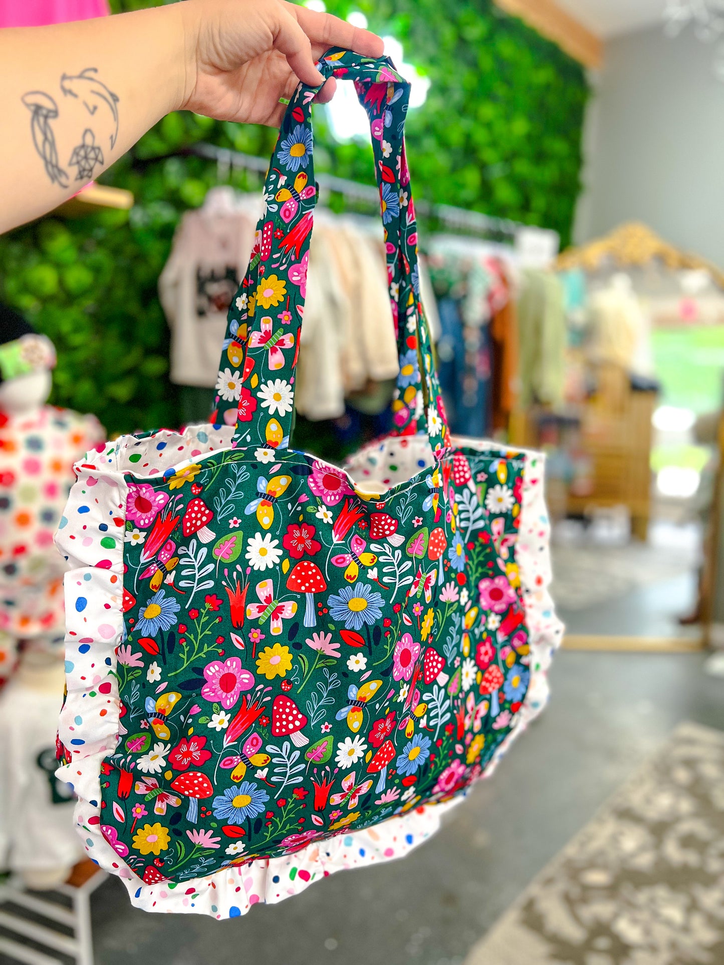 Floral + Dots LG Tote Bag