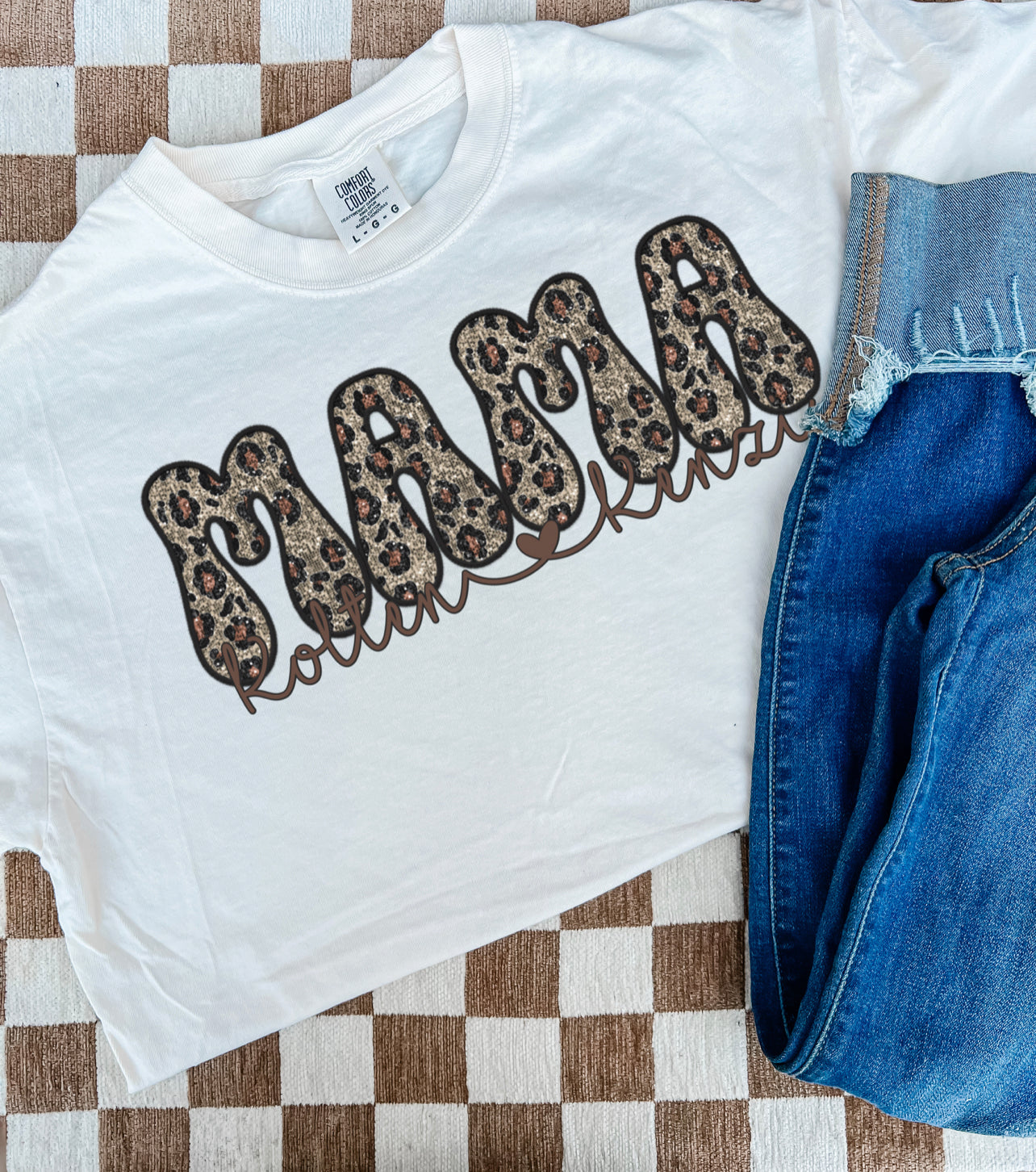 Faux Embroidery/Sequin Leopard Mama + Names