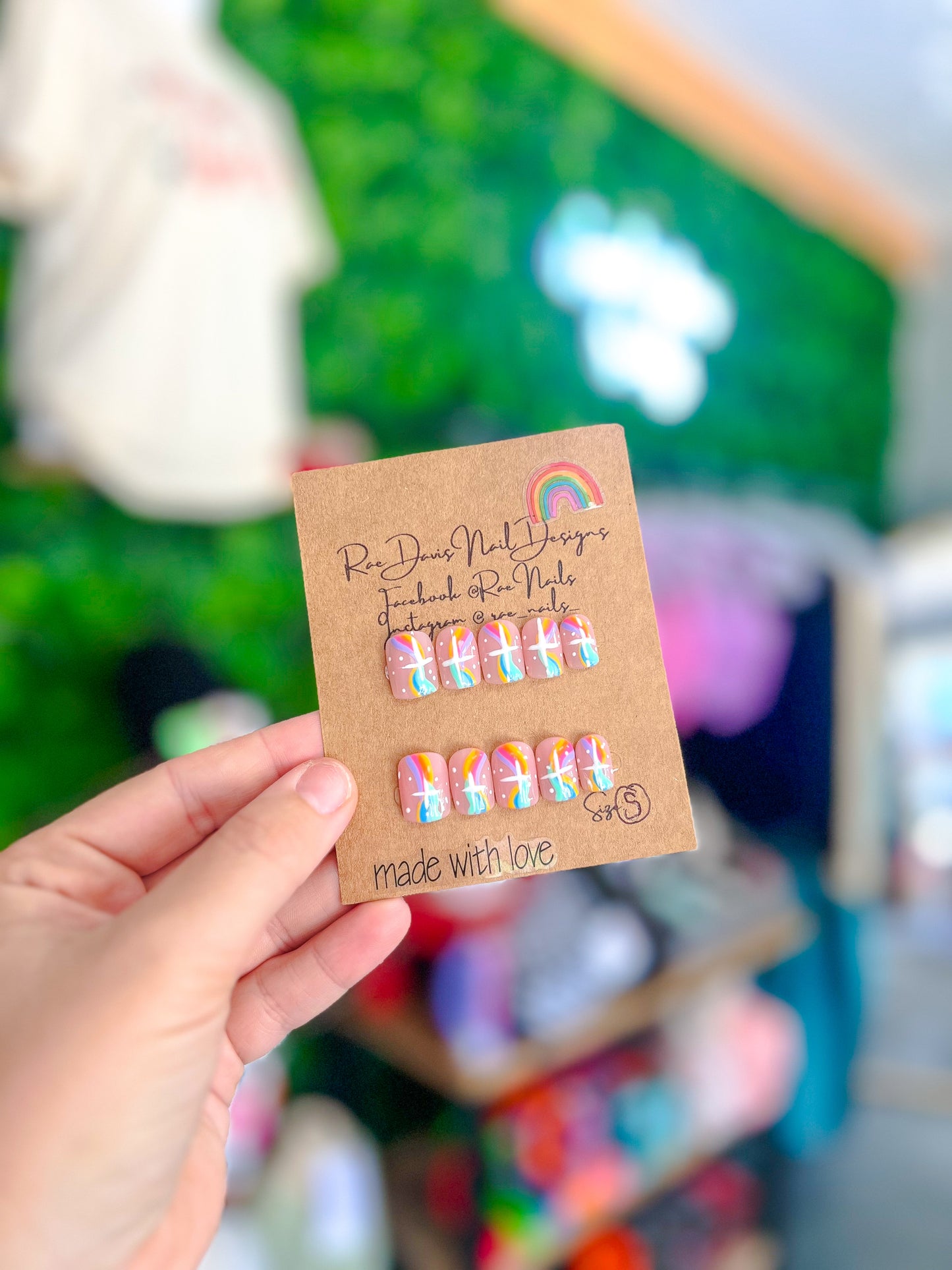 Press On Nail Set | Rainbow Swirls + Stars {size small}
