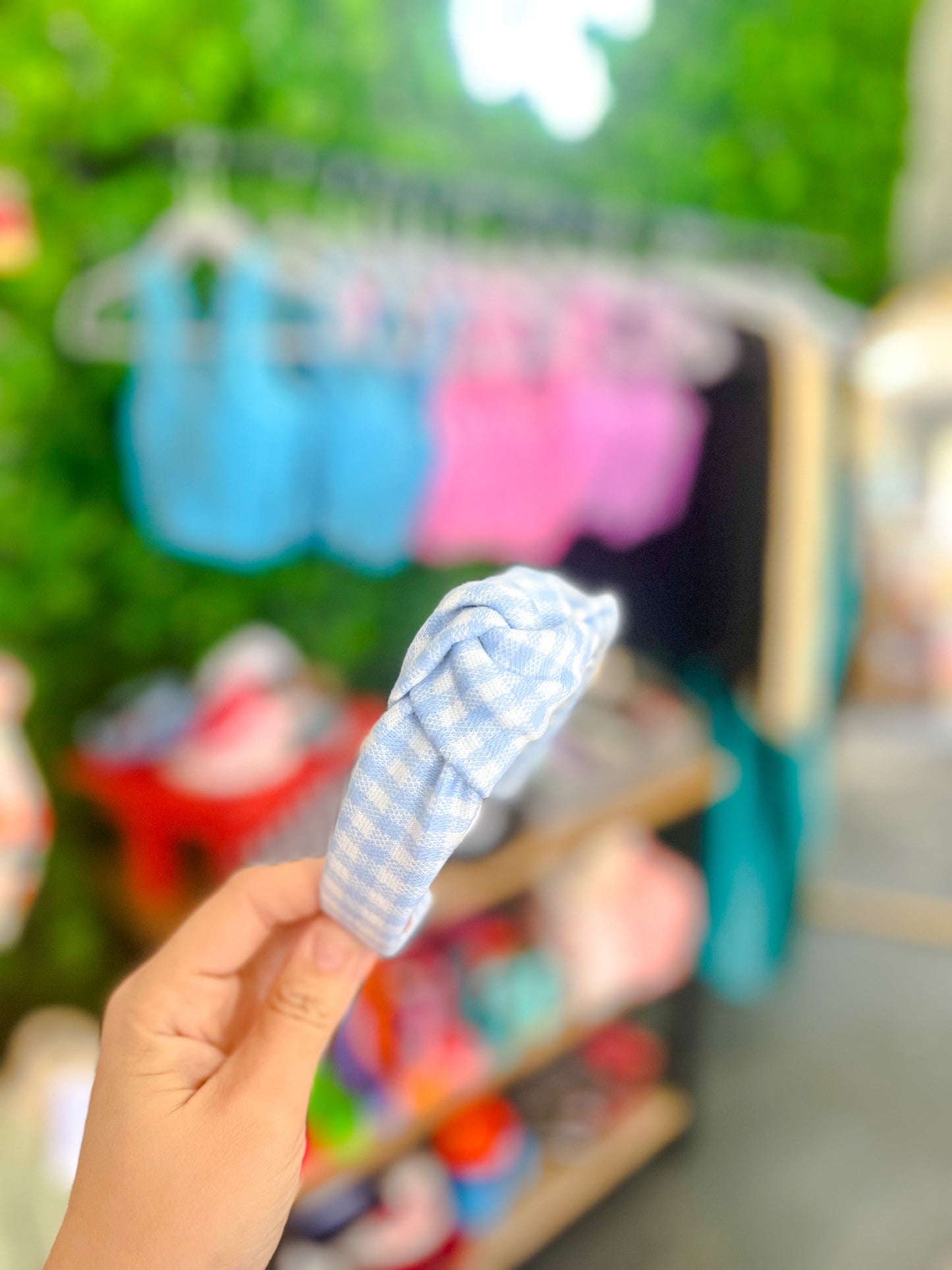 blue/wht gingham headband