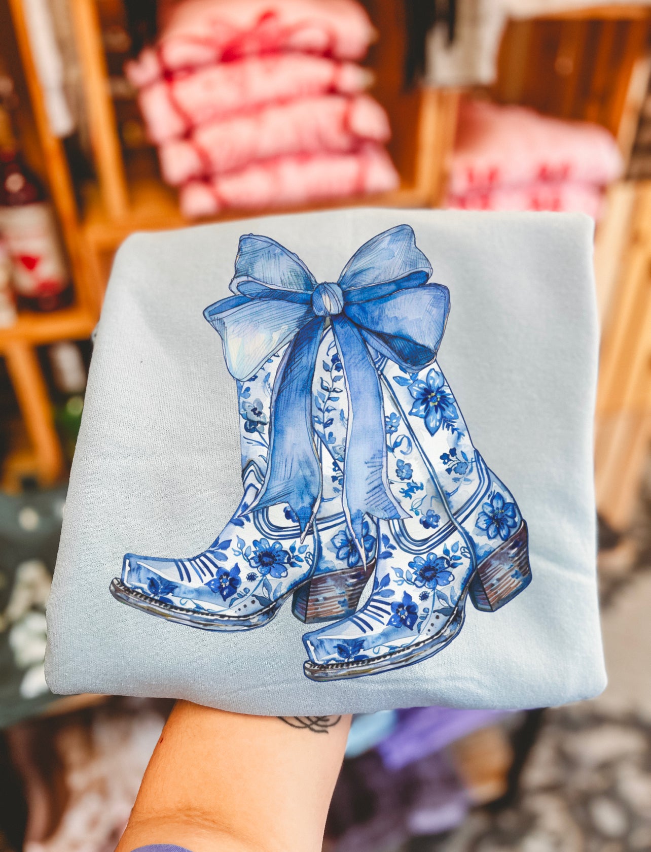 Blue Floral Boots