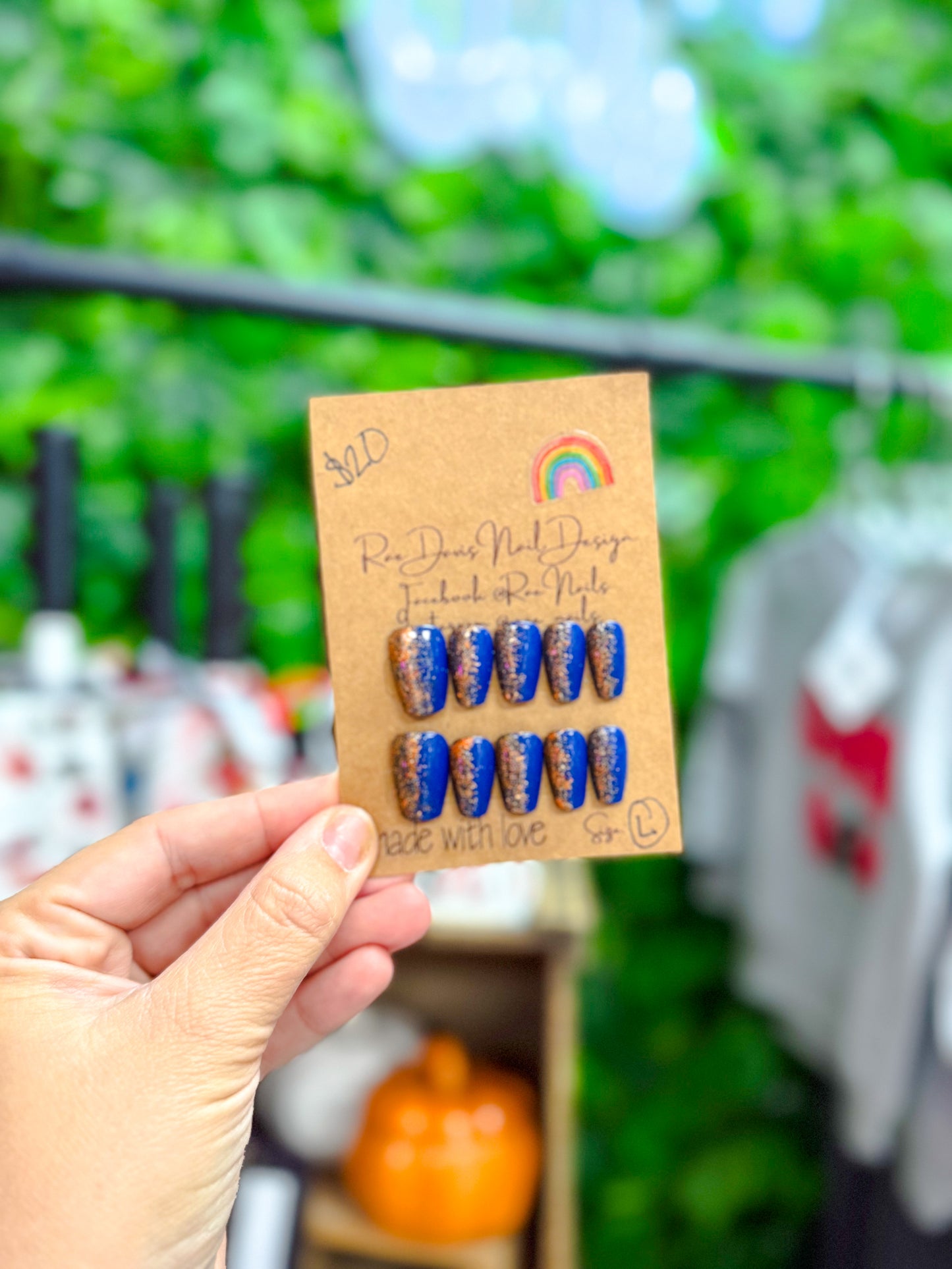 Press On Nail Set |blue w/ shimmer {size large}