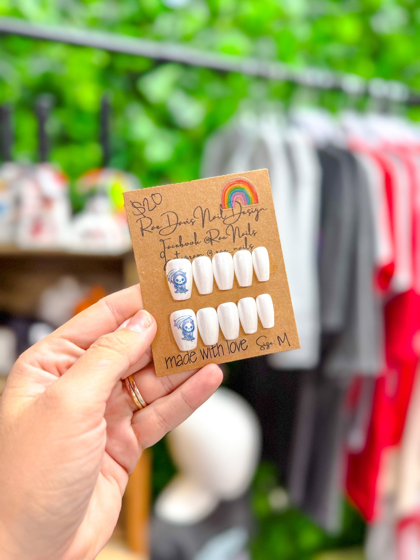 Press On Nail Set | white grim reaper {size med}