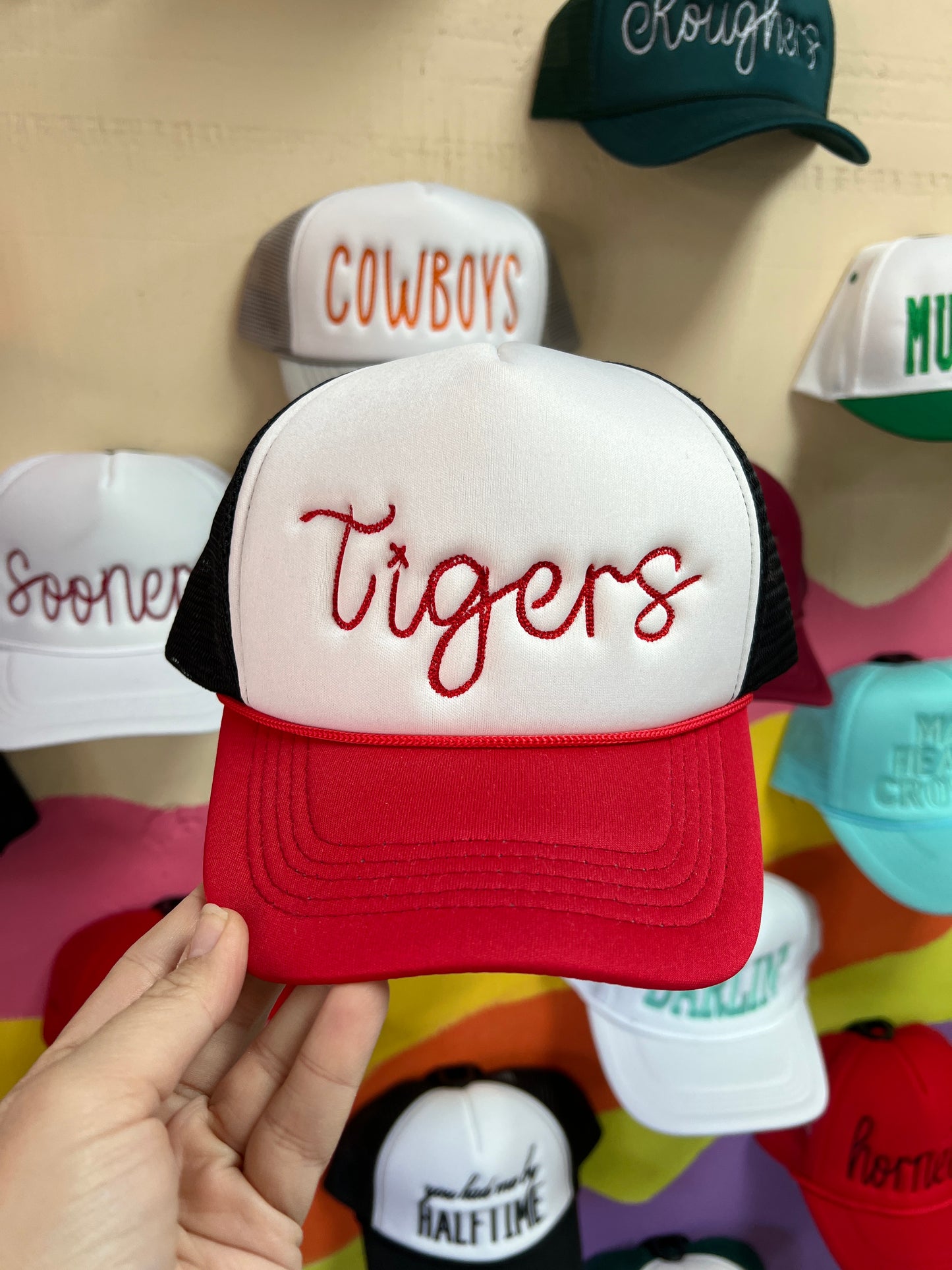 RED,WHT AND BLK TRUCKER TIGERS