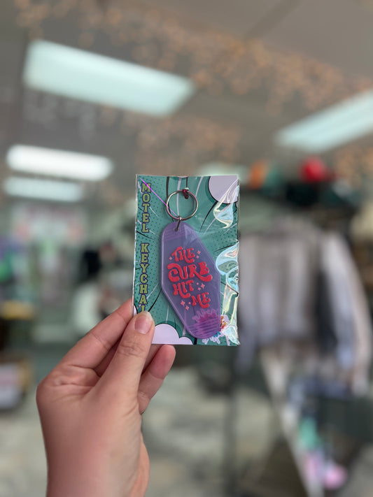 Curb Hit Me, LtPurple Motel Keychain