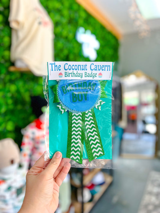 Birthday Badge - Birthday Boy - Green Chevron/Blue Top