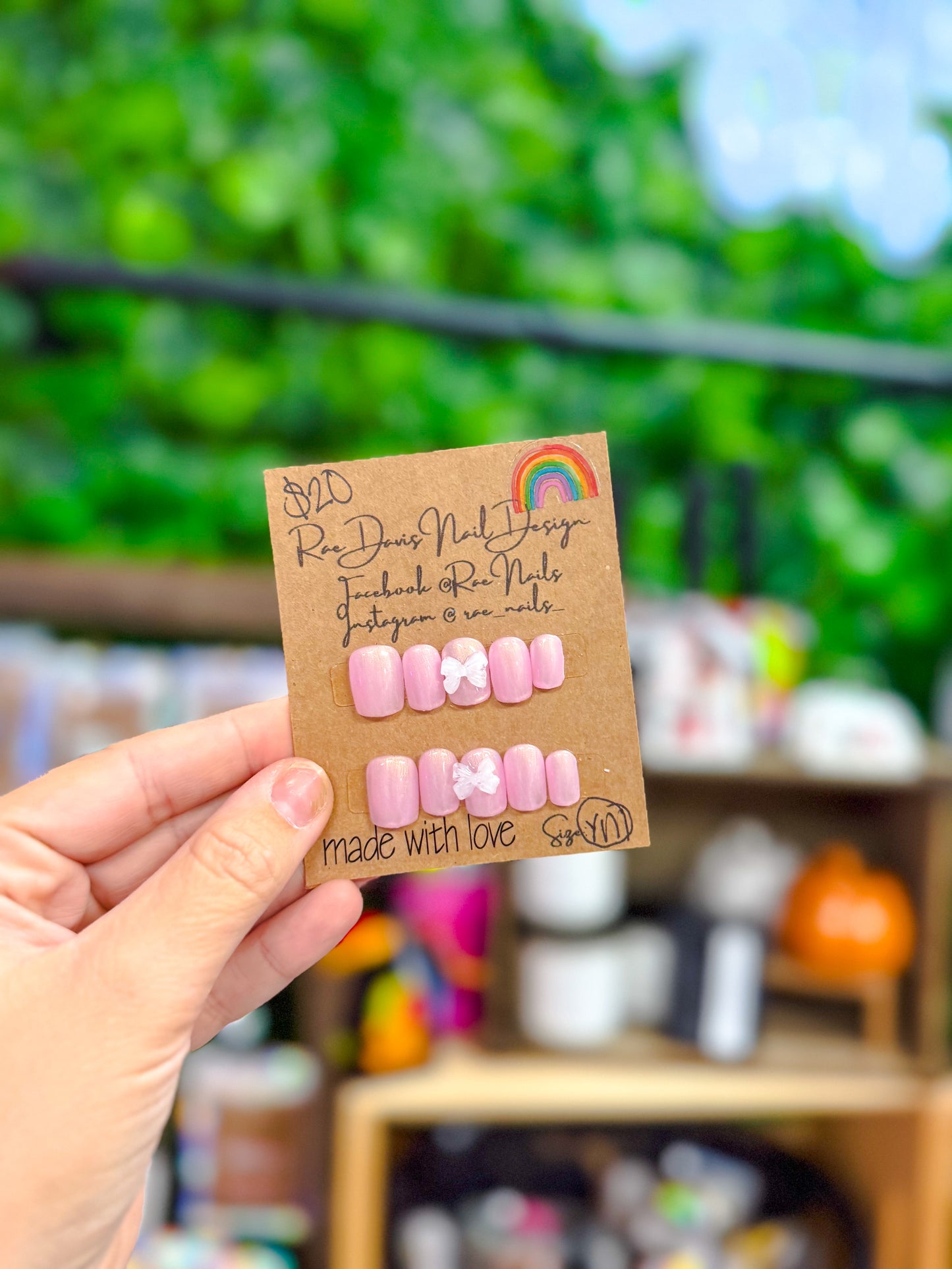 Press On Nail Set | pnk + 3D bow {size youth med}