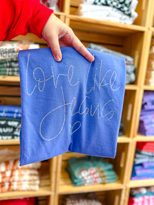 Love Like Jesus Rhinestone - CC Flo Blue