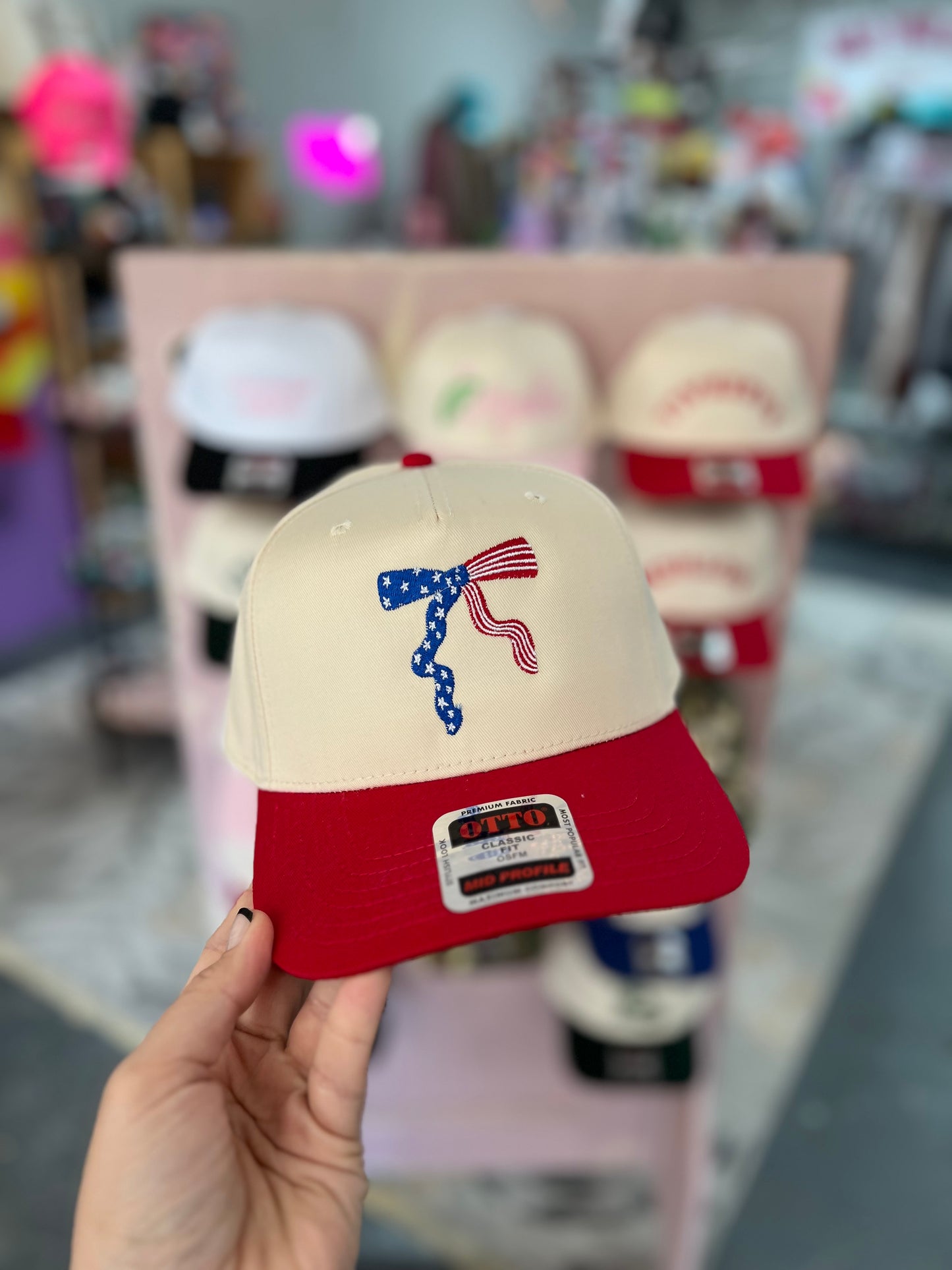 Patriotic Bow - RED/NAT Canvas Trucker