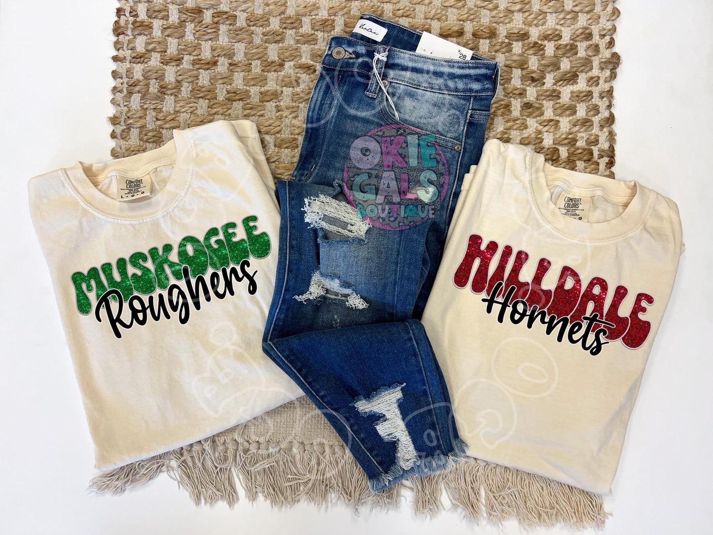 School + Mascot Faux Glitter Faux Embroidery Tee