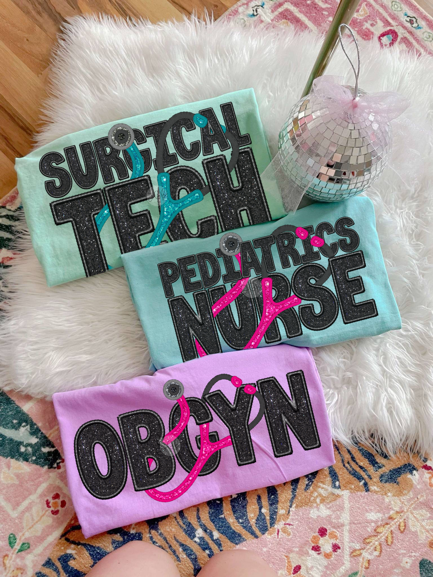 custom faux embroidered medical tee