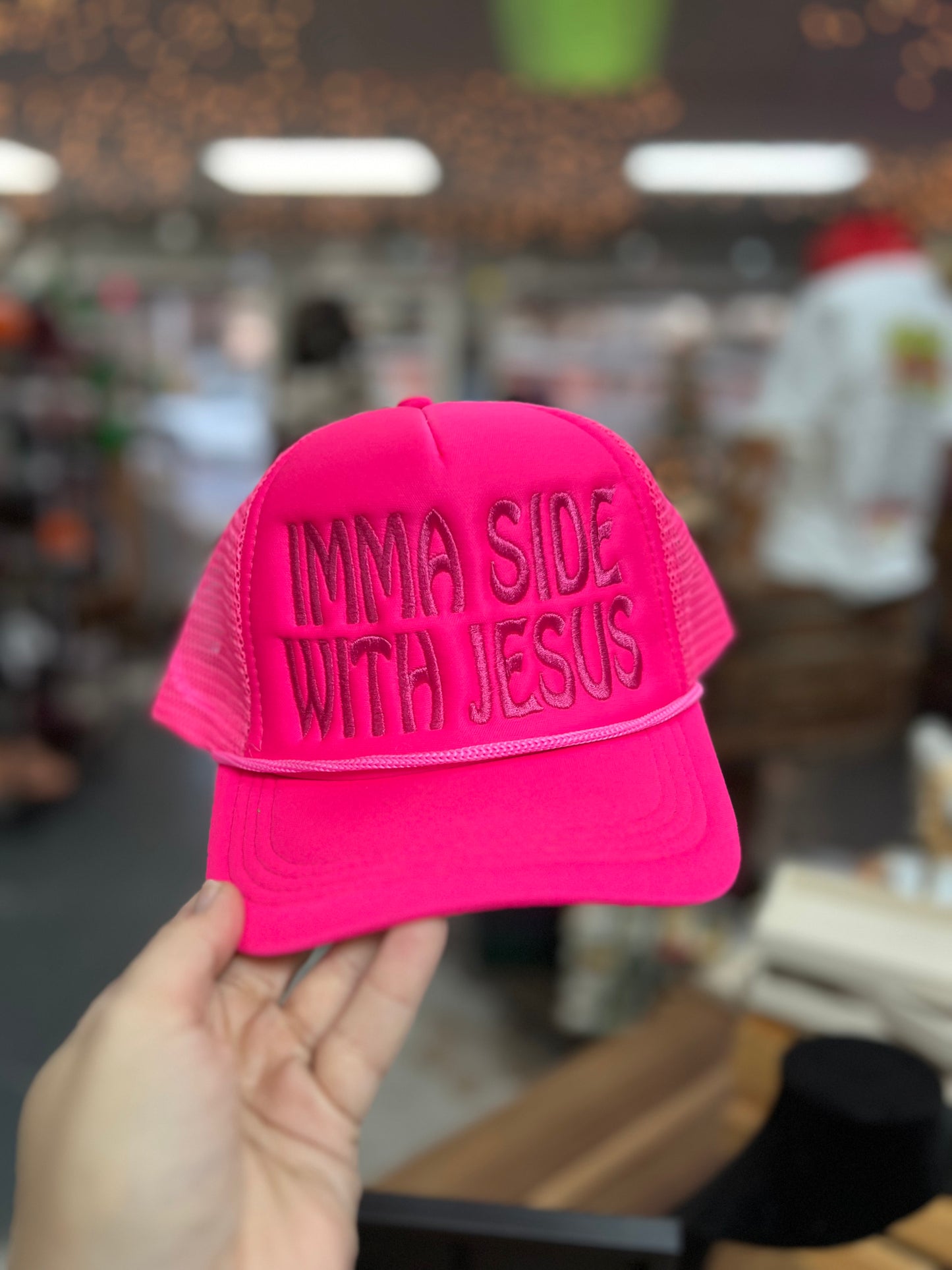 HOT PINK TRUCKER IMMA SIDE WITH JESUS