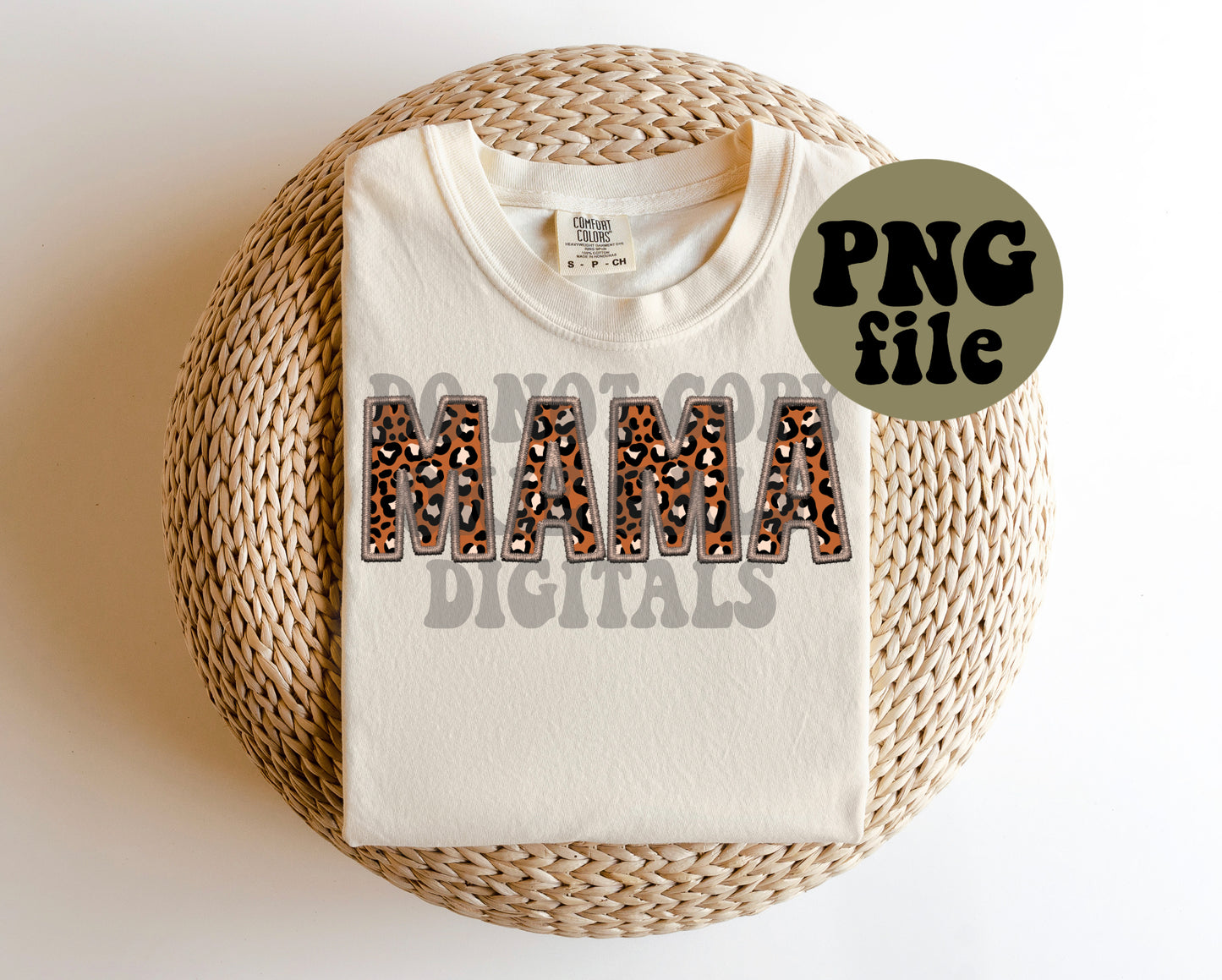 Mama Tan Leopard Faux Embroidery Digital Download | PNG File