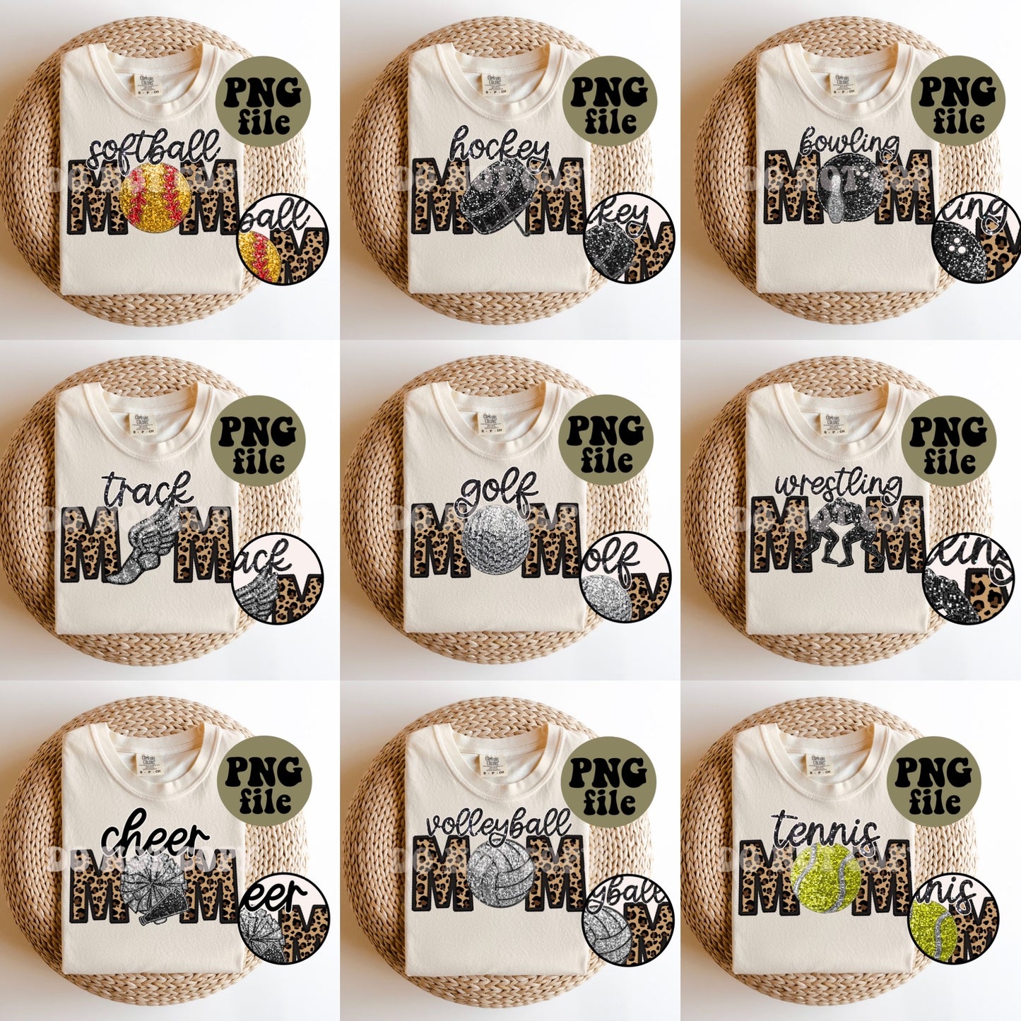 Sports Mom BUNDLE Faux Sequin Faux Embroidery Digital Download | PNG File