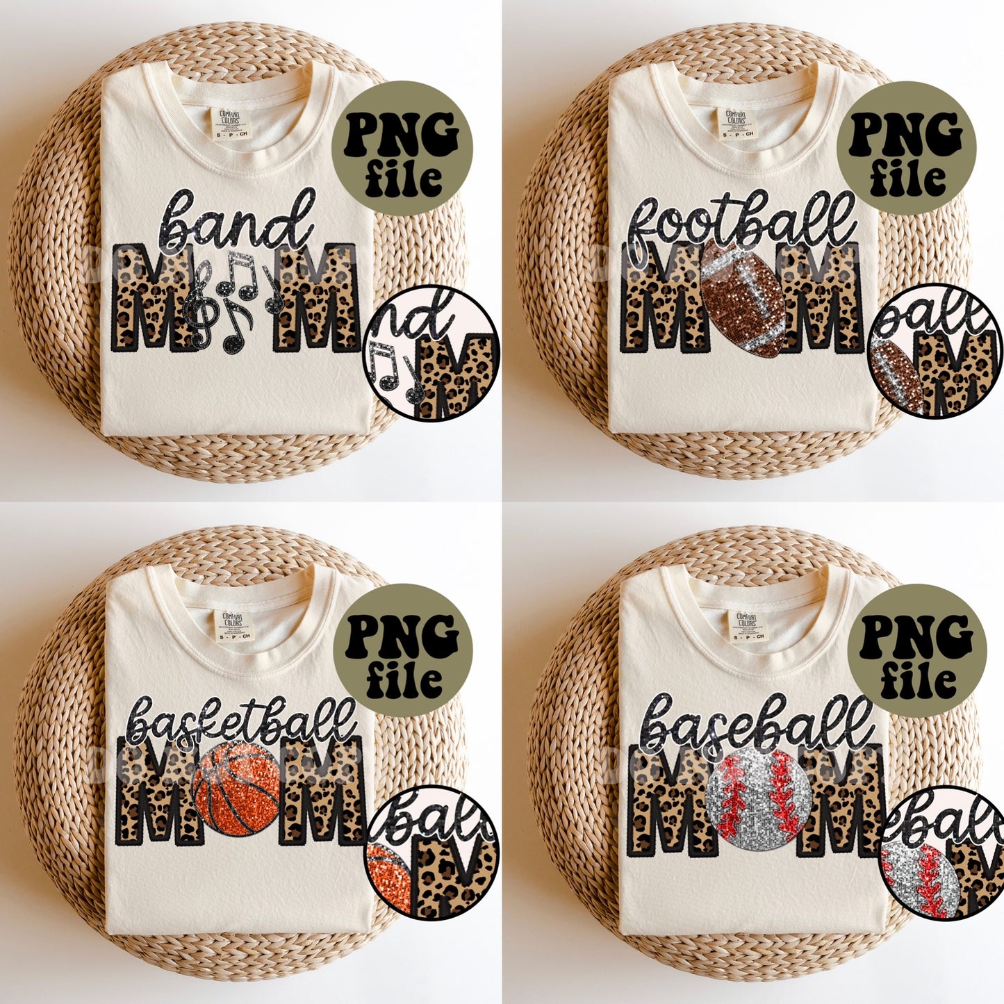 Sports Mom BUNDLE Faux Sequin Faux Embroidery Digital Download | PNG File