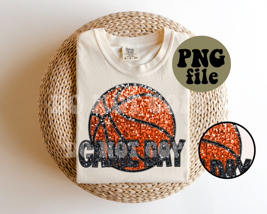 Basketball | Game Day | Faux Sequin Faux Embroidery Digital Download | PNG File