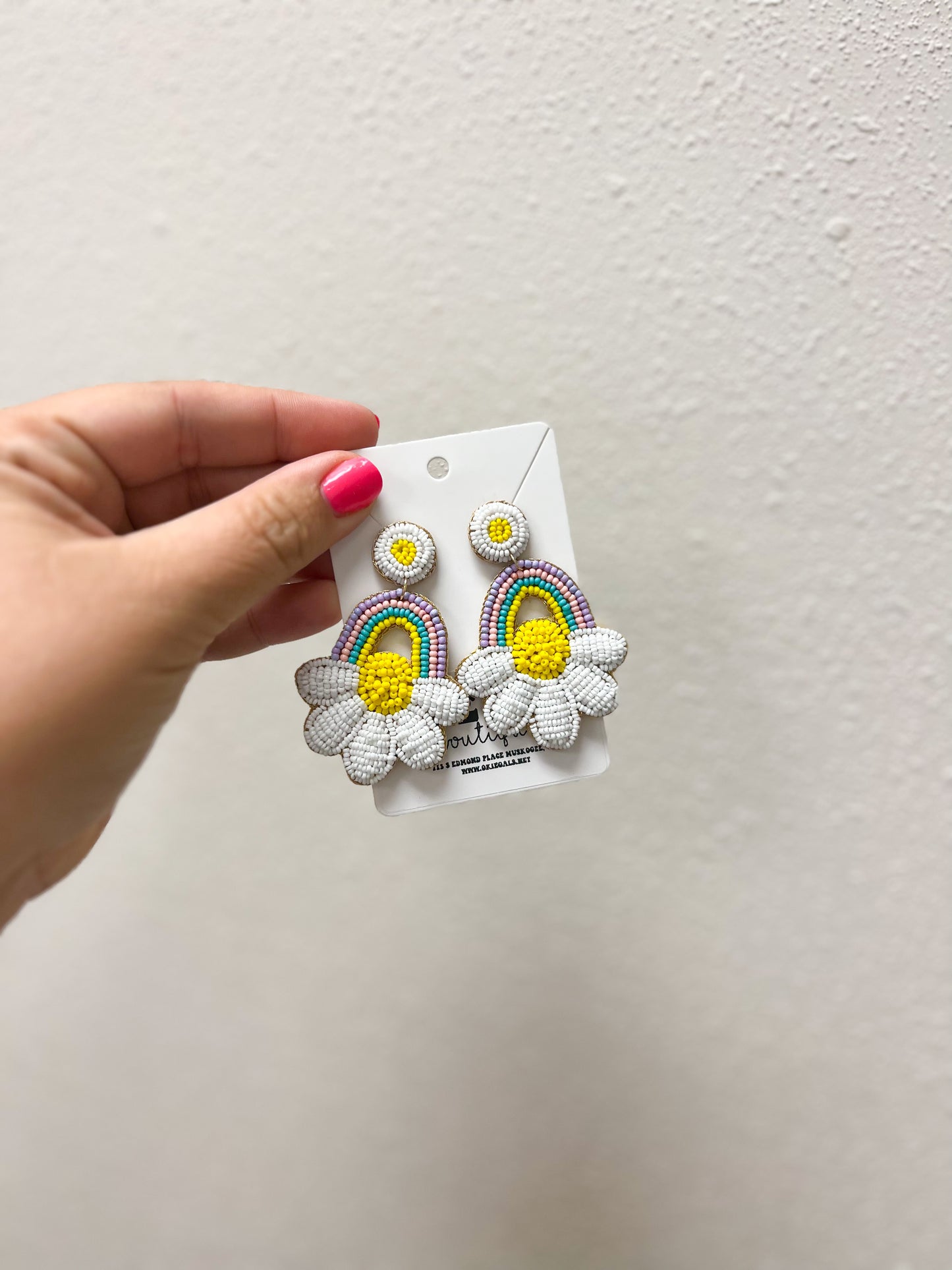 Mini Daisy Rainbow Beaded Earrings