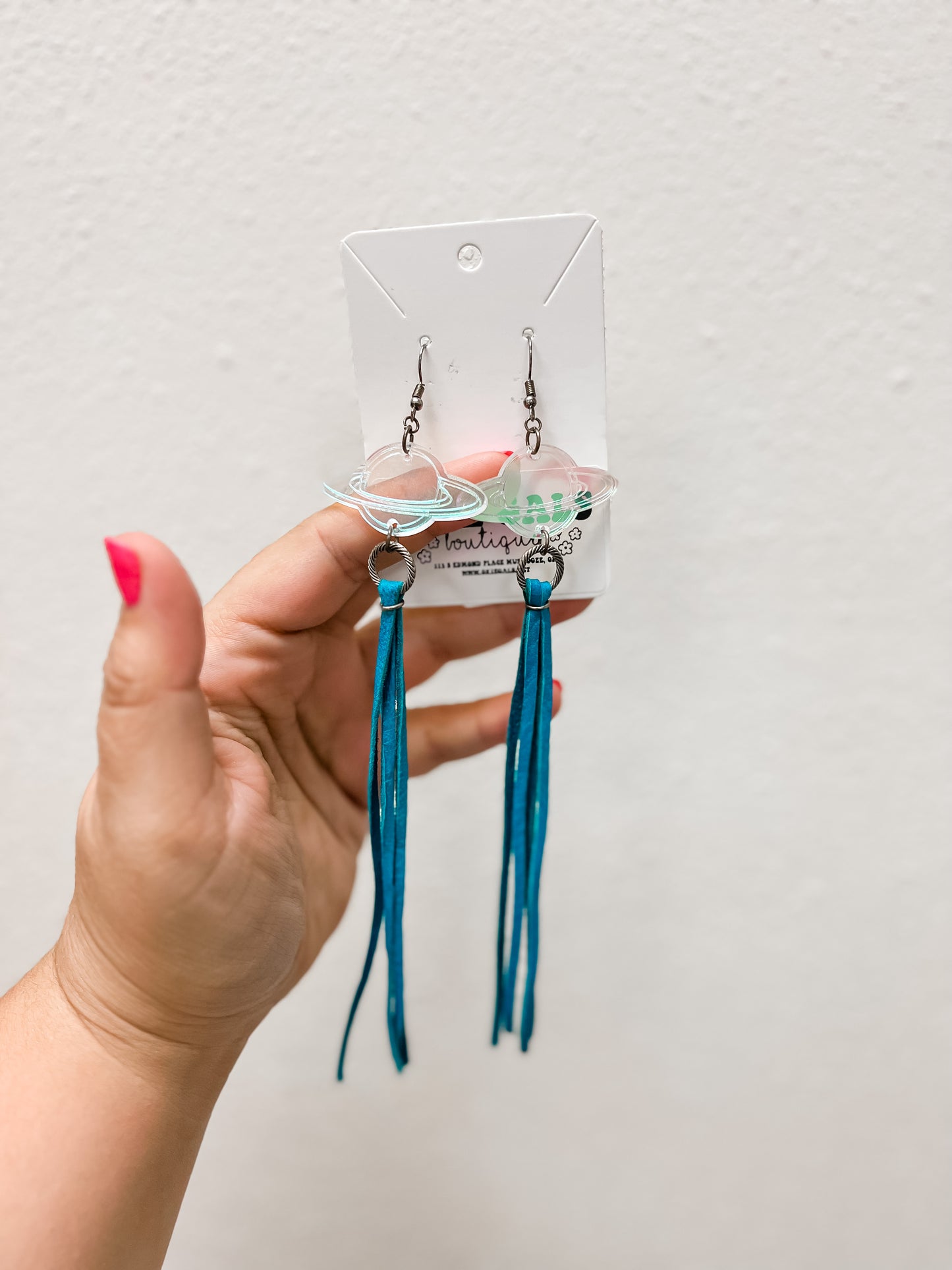 Planet / Teal Fringe Earrings