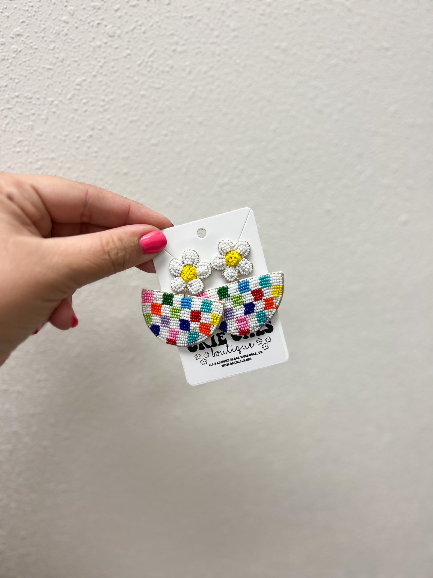 Rainbow Check Daisy Earrings