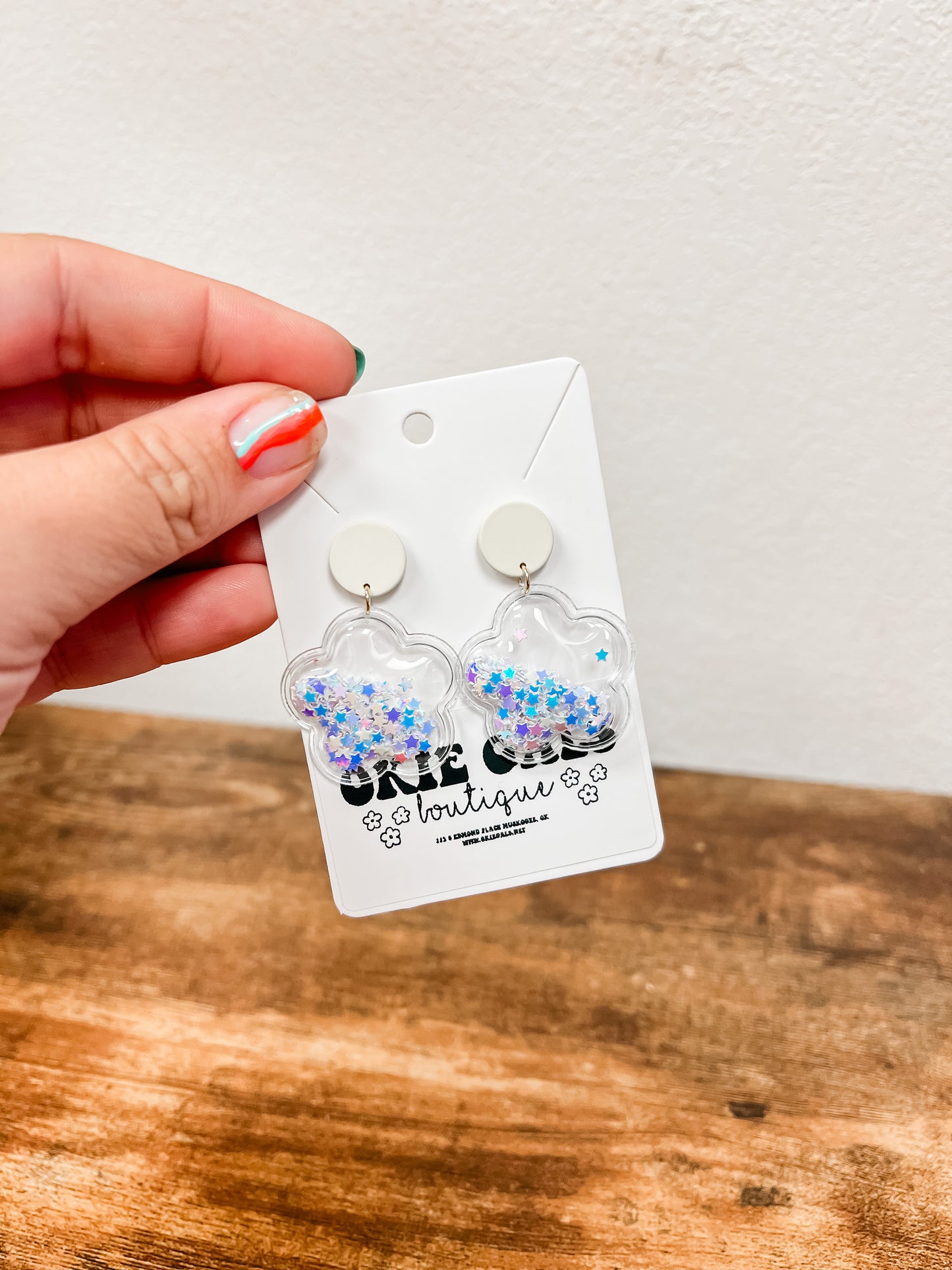 Clear Confetti Flower Earrings