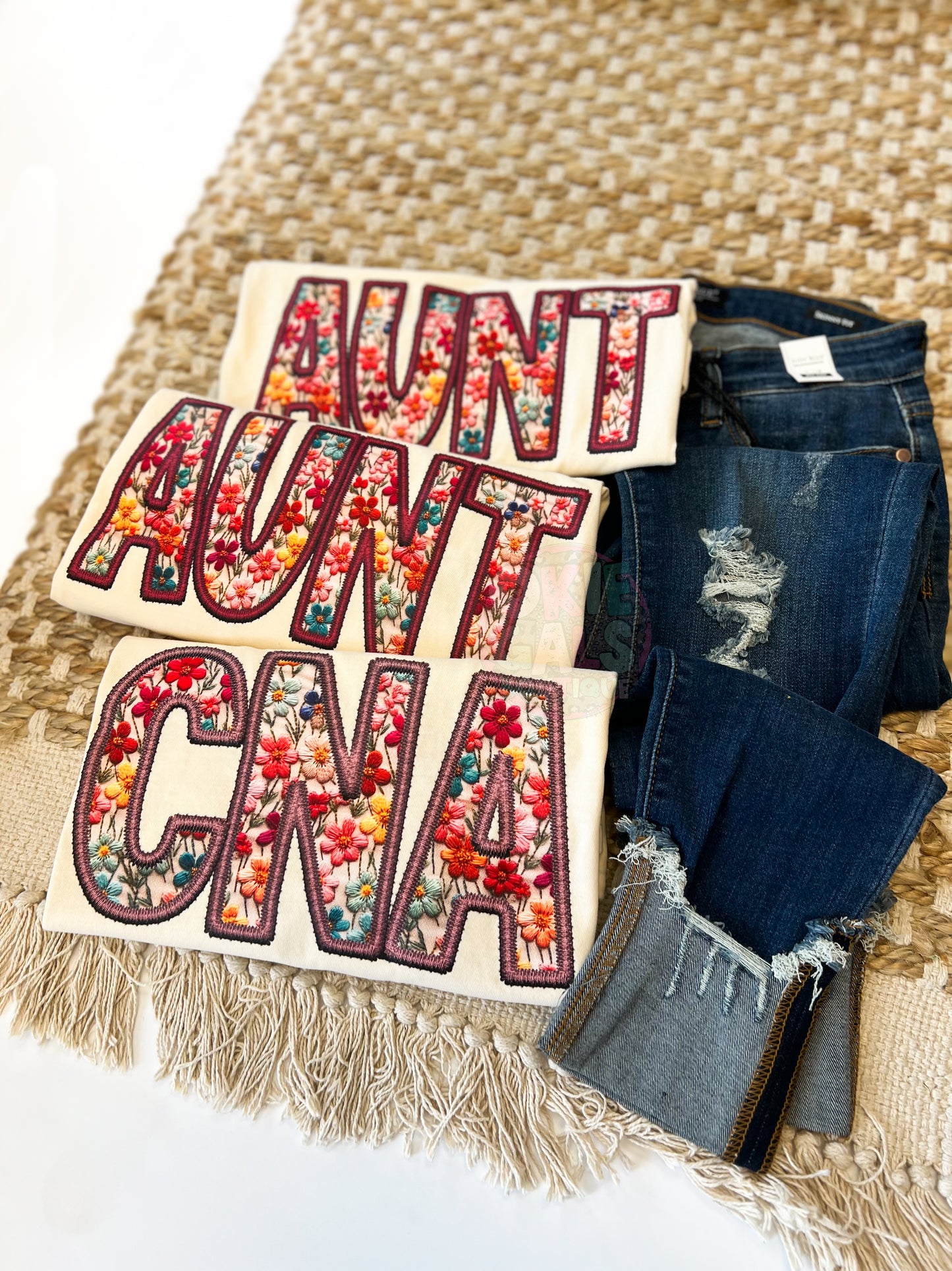 Floral Faux Embroidery - CHOOSE NAME {pink outline}