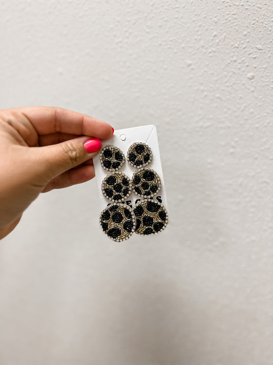 Leopard Beaded Circle Earrings