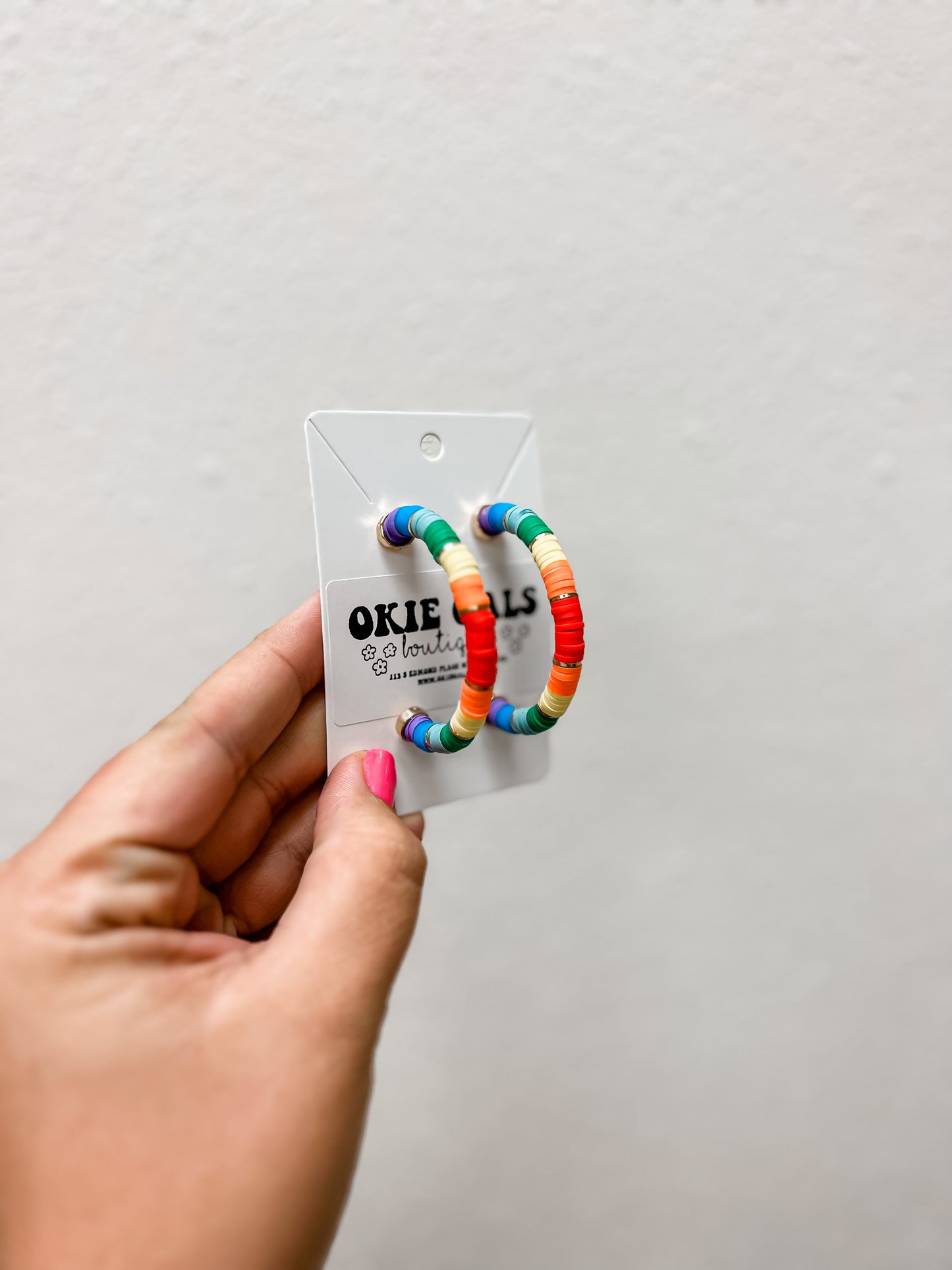Rainbow Beaded Open Hoop Earrings