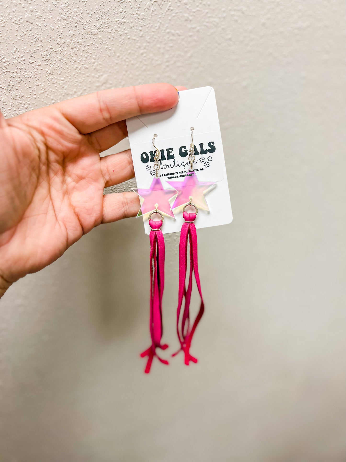 Star / Pink Fringe Earrings