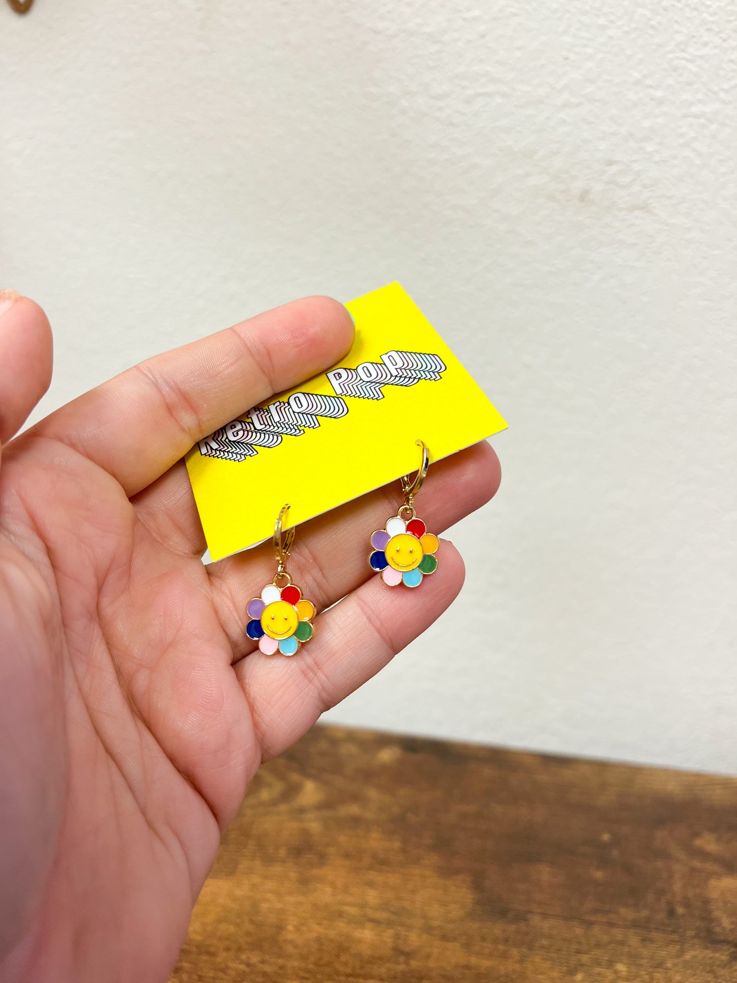 Rainbow Flower Huggie Earrings