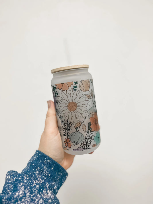 Wildflowers Frosted Glass Cup