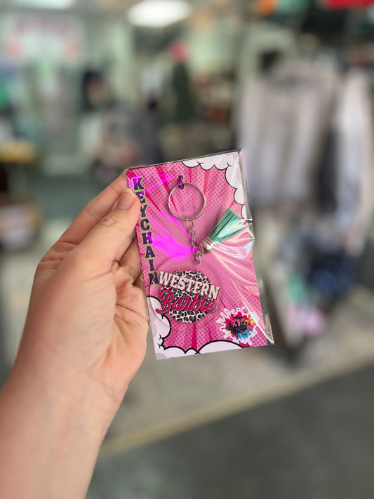 Western Barbie Circle Keychain