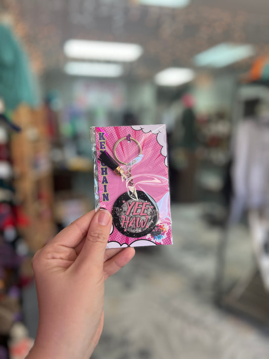 YeeHaw Blk Glitter Circle Keychain