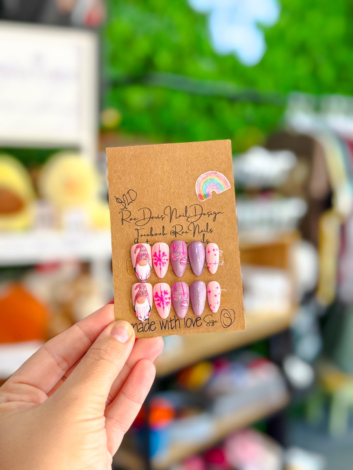 Press On Nail Set | pnk Christmas Gnome {size small}