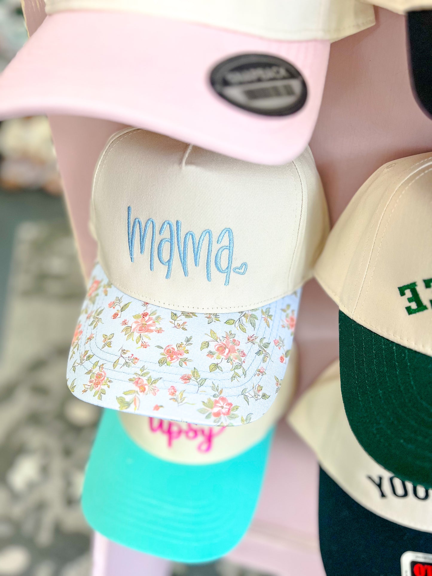 Mama  - BLUE FLORAL Canvas Trucker