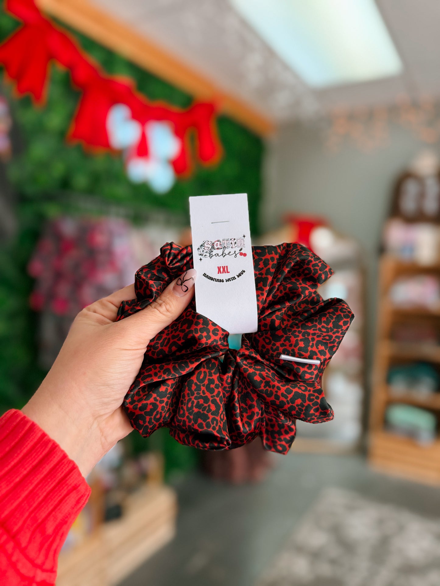 Red + Black Leopard Scrunchie