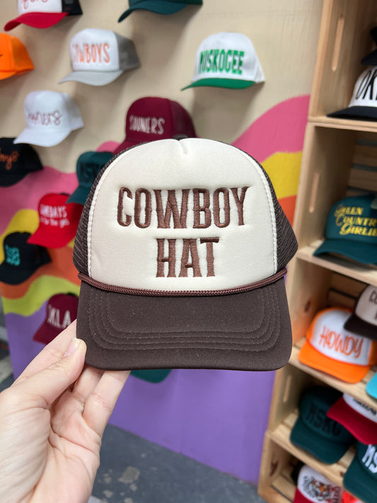TAN AND BROWN TRUCKER COWBOY HAT