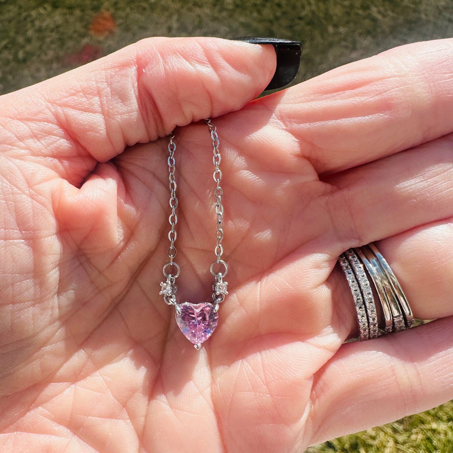 Charlotte Pink Crystal Heart Necklace- 18"