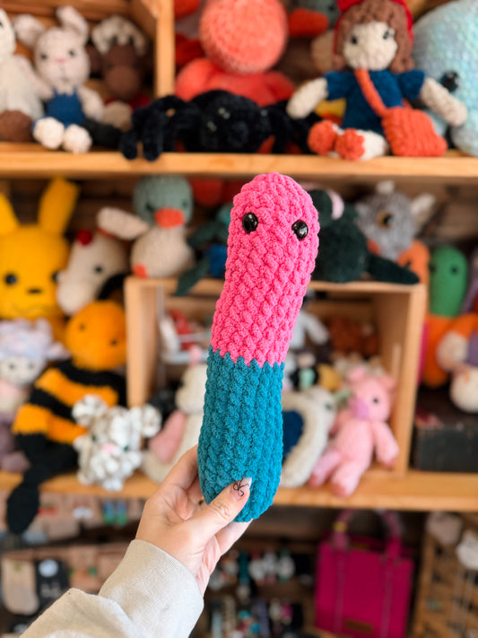 Pink and teal gummy worm