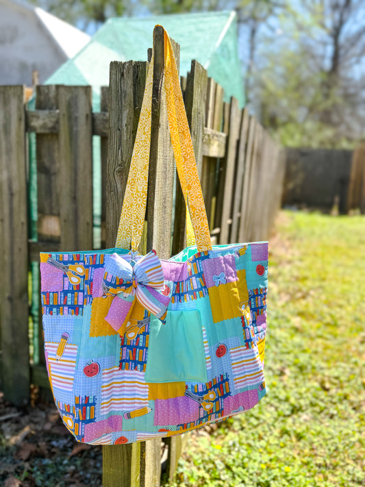 XL Teacher Tote + Bow Keychain - RTS